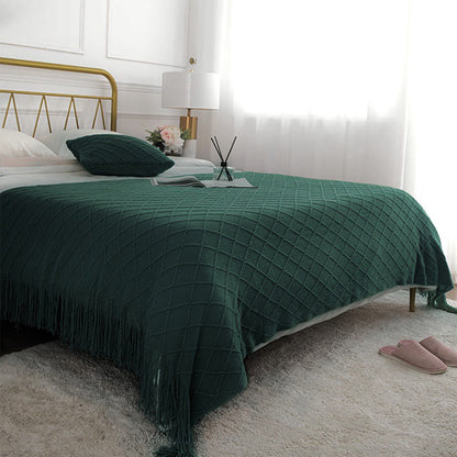 SOGA 2X Green Diamond Pattern Knitted Throw Blanket Warm Cozy Woven Cover Couch Bed Sofa Home Decor with Tassels-Throw Blankets-PEROZ Accessories