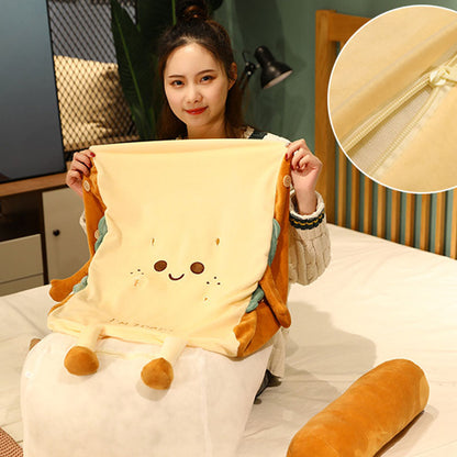 SOGA 2X Smiley Face Toast Bread Wedge Cushion Stuffed Plush Cartoon Back Support Pillow Home Decor-PEROZ Accessories