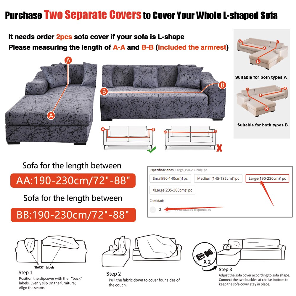 Anyhouz 4 Seater Sofa Cover Plain Gray Style and Protection For Living Room Sofa Chair Elastic Stretchable Slipcover-Slipcovers-PEROZ Accessories
