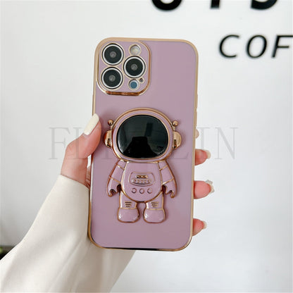 Anymob iPhone Case Pink Luxury Astronaut Kickstand Soft Silicon Plating Bumper Back Cover-Mobile Phone Cases-PEROZ Accessories