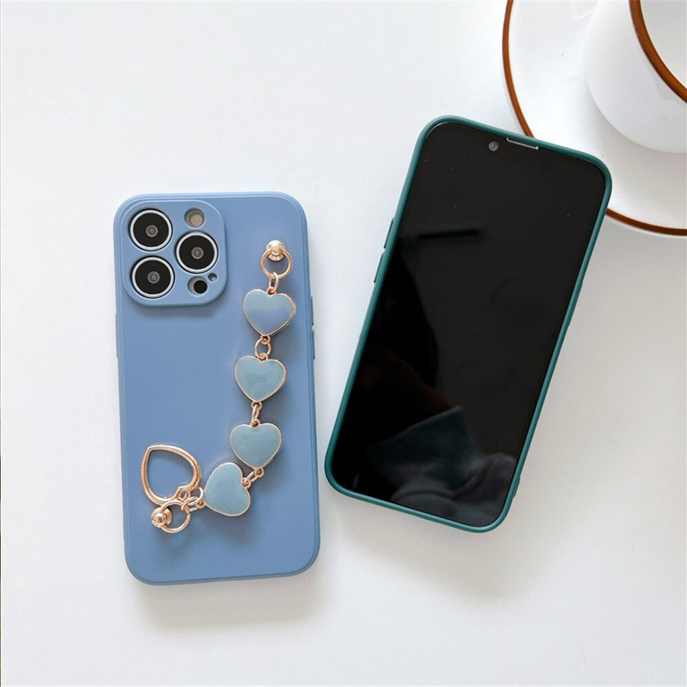 Anymob iPhone Phone Case Pastel Blue Heart Chain Hand Strap Apple Back Mobile Cover For IOS 13 Pro Max 12 MiNi 11 Pro XR XS X 7 8 Plus 6 6S SE-Mobile Phone Cases-PEROZ Accessories