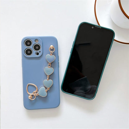 Anymob iPhone Phone Case Blue Heart Chain Hand Strap Apple Back Mobile Cover For IOS 13 Pro Max 12 MiNi 11 Pro XR XS X 7 8 Plus 6 6S SE Compatible-Mobile Phone Cases-PEROZ Accessories