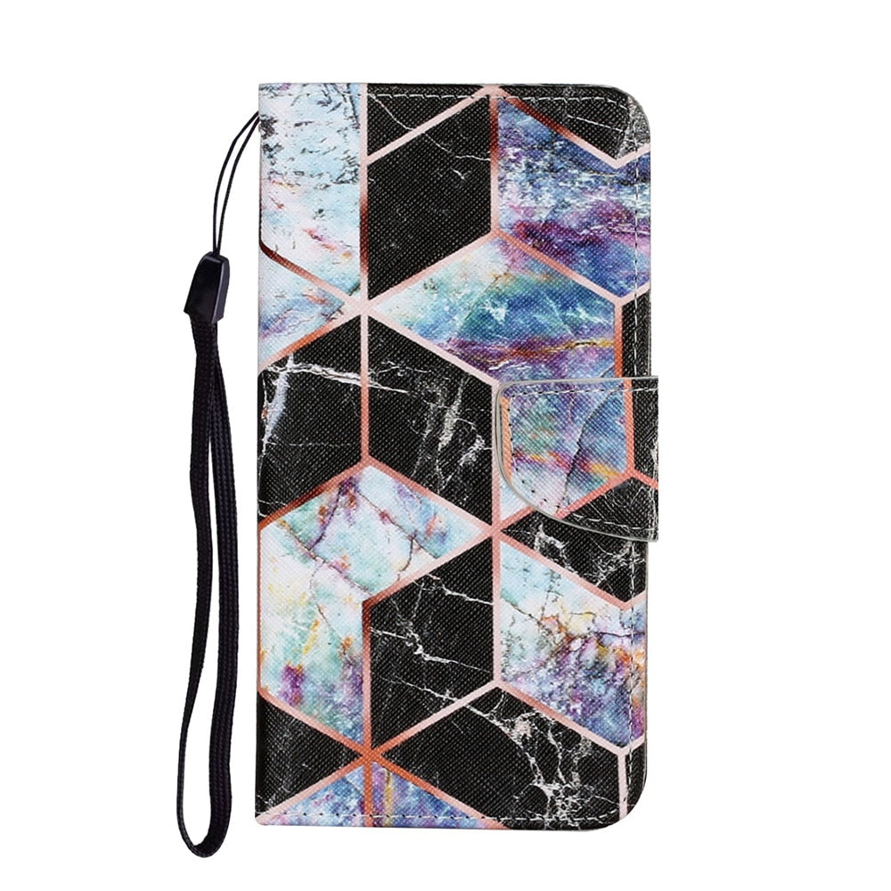 Anymob iPhone Black Geometric Painted Phone Case Magnetic Wallet Card slot Back Cover-PEROZ Accessories