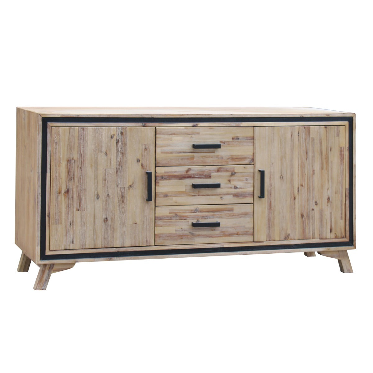 Buffet Sideboard in Silver Brush Colour with Solid Acacia &amp; Veneer Wooden Frame Storage Cabinet with Drawers-Furniture &gt; Living Room-PEROZ Accessories
