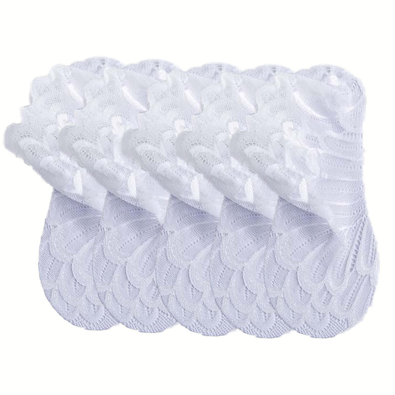 Anysox 5 Pairs One Size 4-5 White Fashion Summer Socks With Style Lace Peacock Flower Short Ankle Socks For Women-Socks-PEROZ Accessories