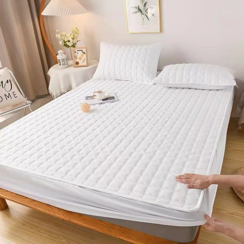 Anyhouz Mattress Cover White Double Size Waterproof Quilted Fitted Bed Sheet-Bed Sheets-PEROZ Accessories