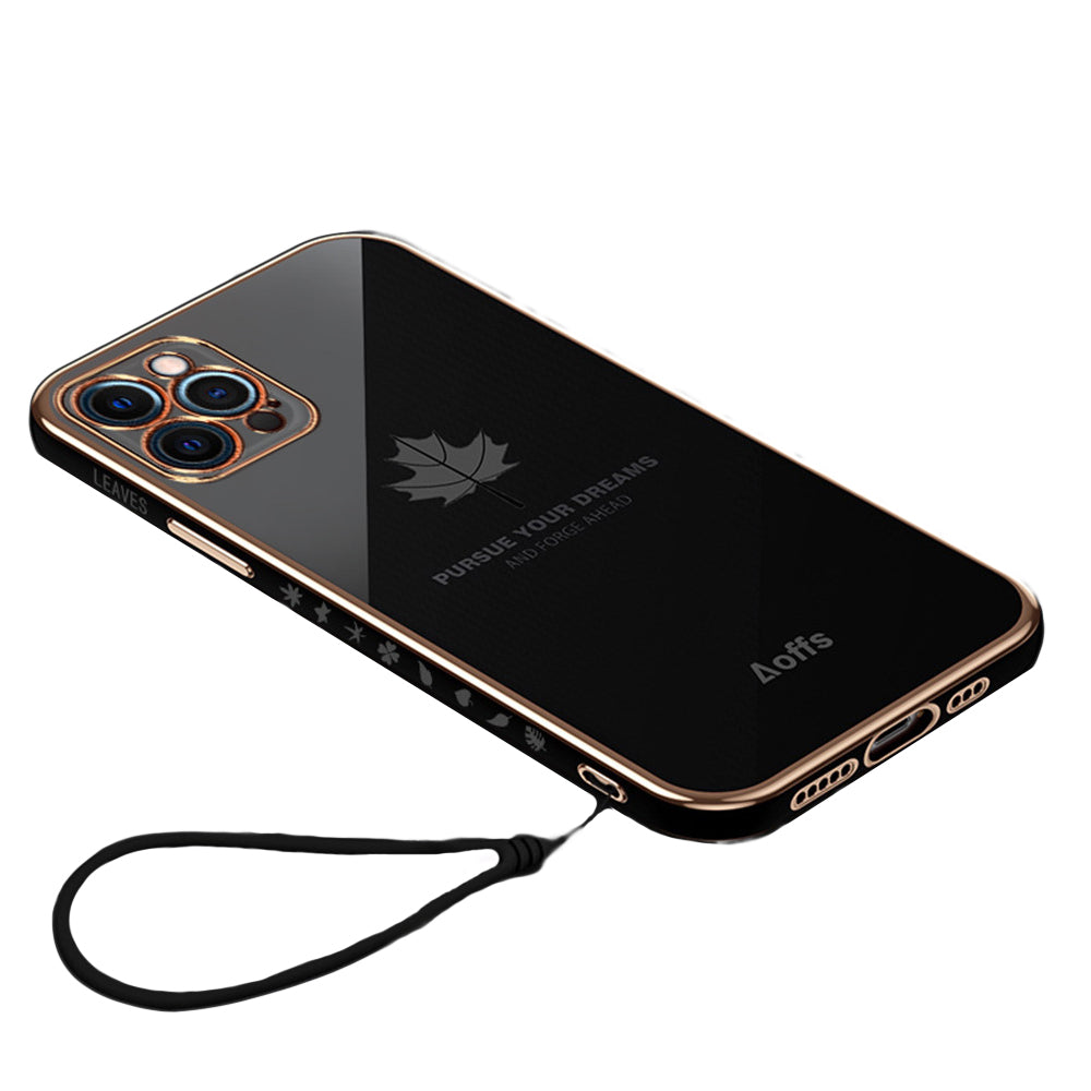 Anymob iPhone Case Black Plating Maple Leaf Square Frame Soft Cover-Mobile Phone Cases-PEROZ Accessories