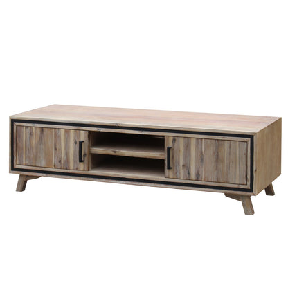 TV Cabinet with 2 Storage Drawers Cabinet Solid Acacia Wooden Entertainment Unit in Sliver Bruch Colour-Entertainment Unit-PEROZ Accessories