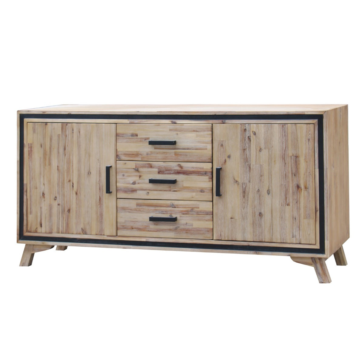 Buffet Sideboard in Silver Brush Colour with Solid Acacia &amp; Veneer Wooden Frame Storage Cabinet with Drawers-Furniture &gt; Living Room-PEROZ Accessories
