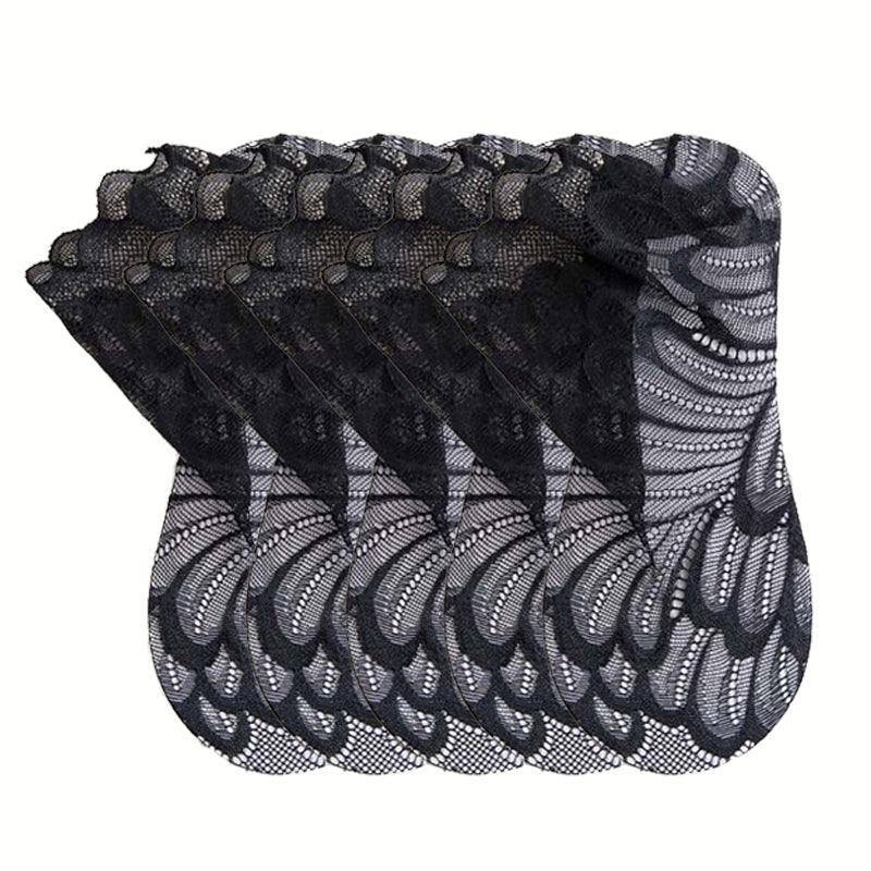 Anysox 5 Pairs One Size 4-5 Black Fashion Summer Socks With Style Lace Peacock Flower Short Ankle Socks For Women-Socks-PEROZ Accessories