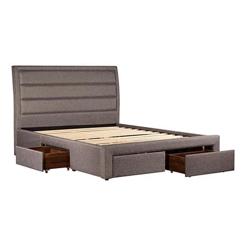 4 Pieces Storage Bedroom Suite Upholstery Fabric in Light Grey with Base Drawers King Size Oak Colour Bed, Bedside Table &amp; Tallboy-Furniture &gt; Bedroom-PEROZ Accessories