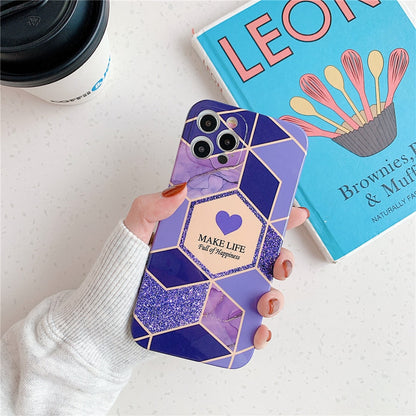 Anymob iPhone Case Purple Love Heart Geometric Marble Shockproof Soft Silicone Cover-Mobile Phone Cases-PEROZ Accessories