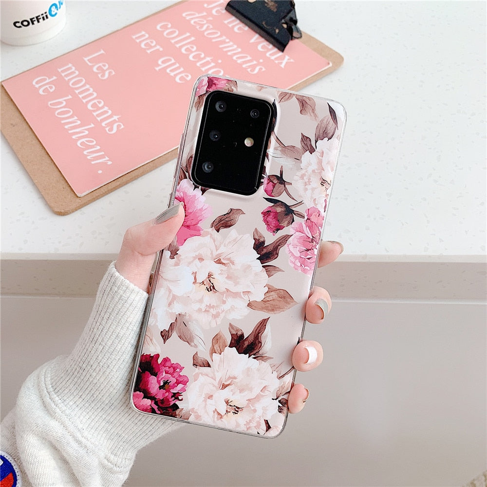 Anymob Samsung Case Peach Color Design Art Leaf Flower Silicon Without Holder Stand Phone Cover-Mobile Phone Cases-PEROZ Accessories