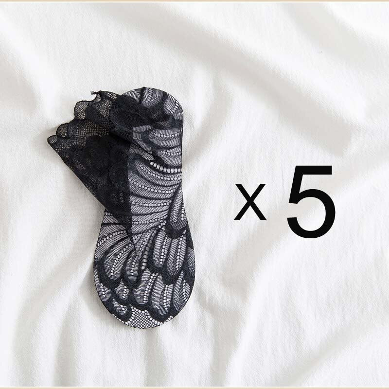 Anysox 5 Pairs One Size 4-5 Black Fashion Summer Socks With Style Lace Peacock Flower Short Ankle Socks For Women-Socks-PEROZ Accessories