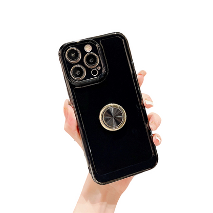 Anymob iPhone Black Soft Silicone Phone Case Stand Ring Holder Bumper Back Cover-Mobile Phone Cases-PEROZ Accessories