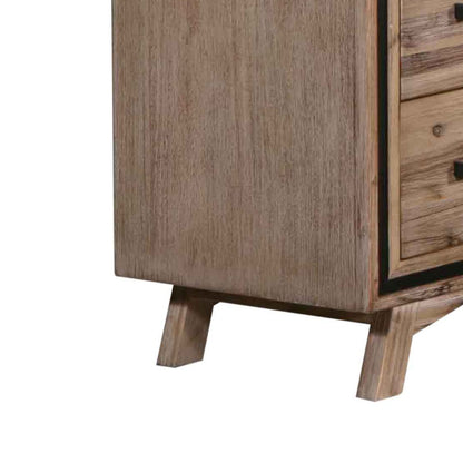 Tallboy with 5 Storage Drawers Solid Acacia Wooden Frame in Silver Brush Colour-Furniture &gt; Living Room-PEROZ Accessories