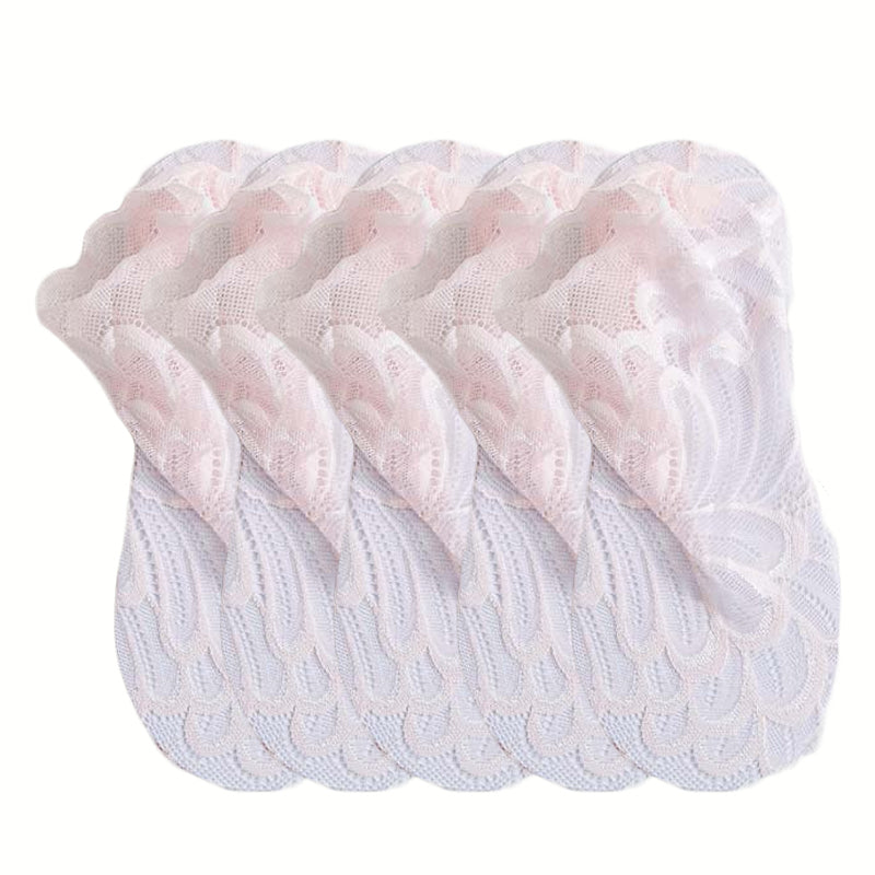 Anysox 5 Pairs One Size 4-5 Light Peach Fashion Summer Socks With Style Lace Peacock Flower Short Ankle Socks For Women-Socks-PEROZ Accessories