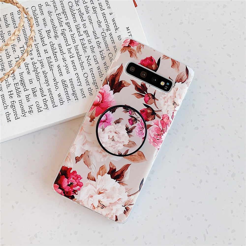 Anymob Samsung Case Nude Floral Design Art Leaf Flower Silicon With Holder Stand Phone Cover-Mobile Phone Cases-PEROZ Accessories