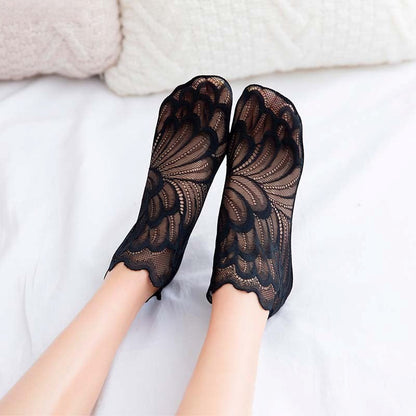 Anysox 5 Pairs One Size 4-5 Red Fashion Summer Socks With Style Lace Office Flower Short Sock Ankle Socks For Women-Socks-PEROZ Accessories