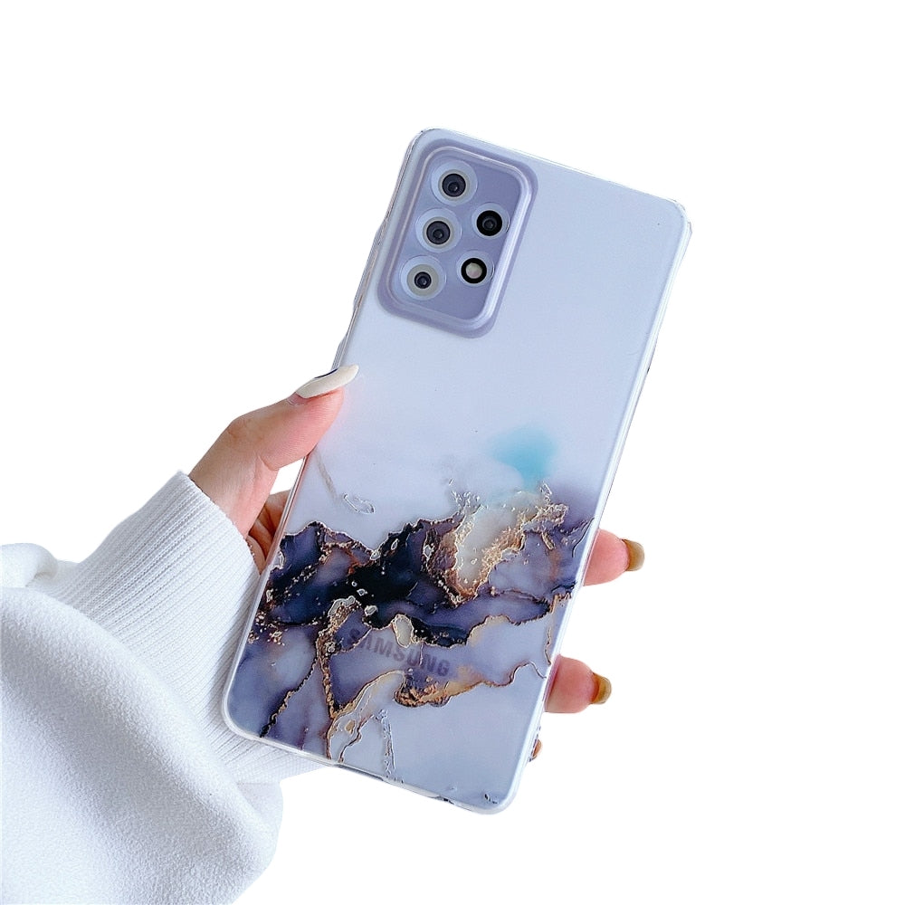 Anymob Samsung Grey Acrylic Marble Camera Protector Phone Case Soft Silicone Back Cover-Mobile Phone Cases-PEROZ Accessories