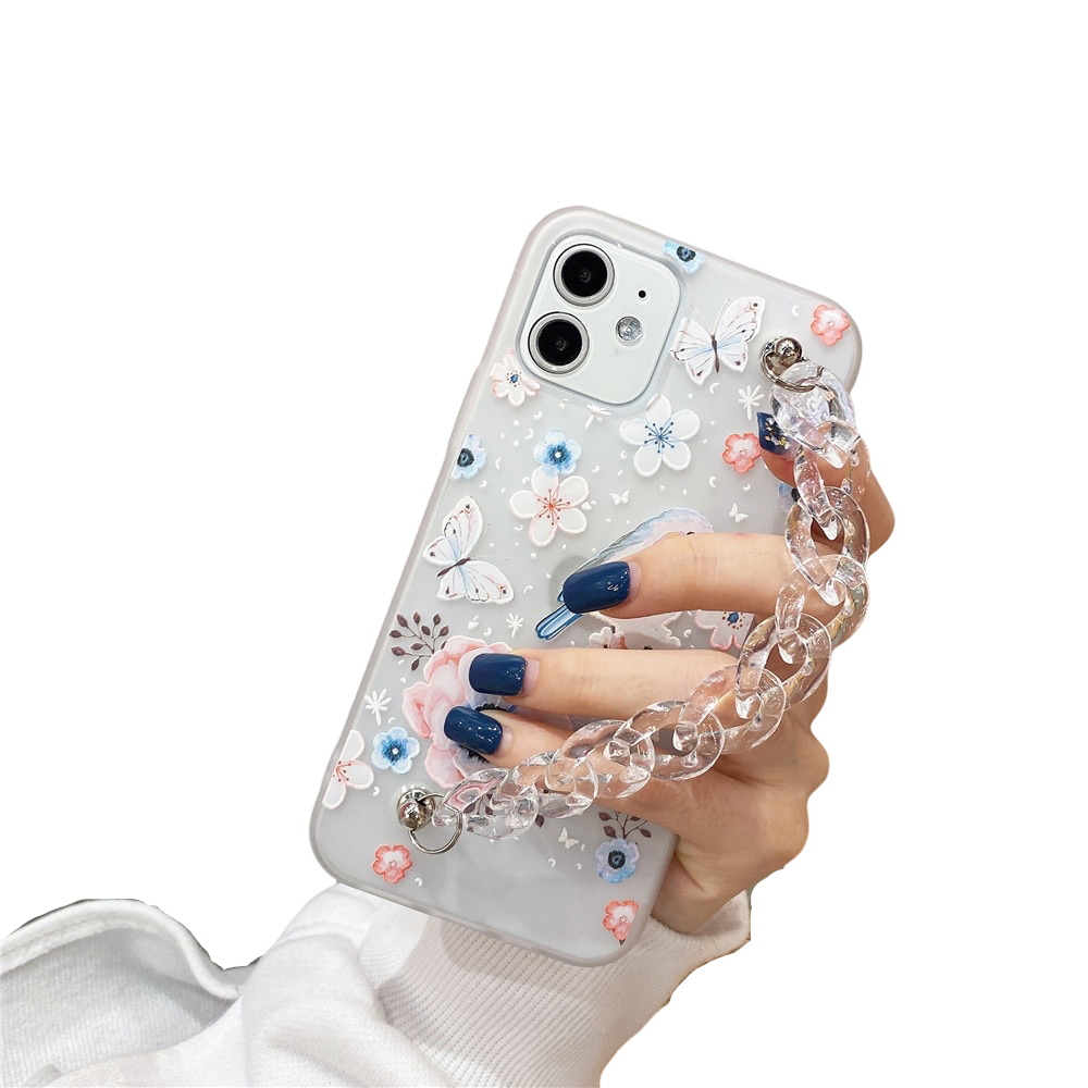 Anymob iPhone Case Transparent White Flower Wrist Chain Bracelet Silicone Flower Phone Cover-Mobile Phone Cases-PEROZ Accessories