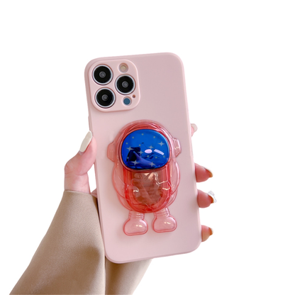 Anymob iPhone Case Pink Transparent Astronaut Kickstand Shockproof Silicone Cover-Mobile Phone Cases-PEROZ Accessories