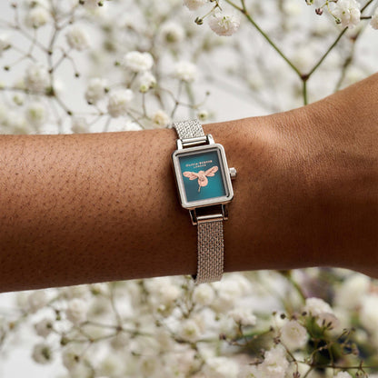 Olivia Burton Stainless Steel Navy Sunray &amp; Bee Dial Ladies Watch - OB16FB27-Quartz Watches-PEROZ Accessories