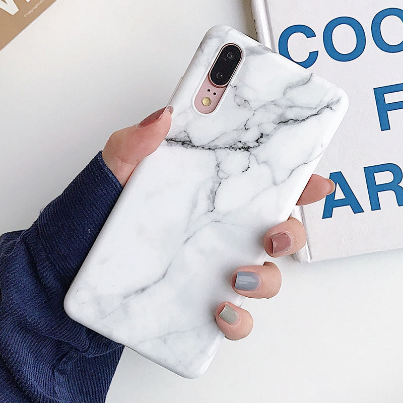 Anymob Samsung Milky White Marble Flower Case Back Cover Art Leaf Silicone Phone Protection-Mobile Phone Cases-PEROZ Accessories