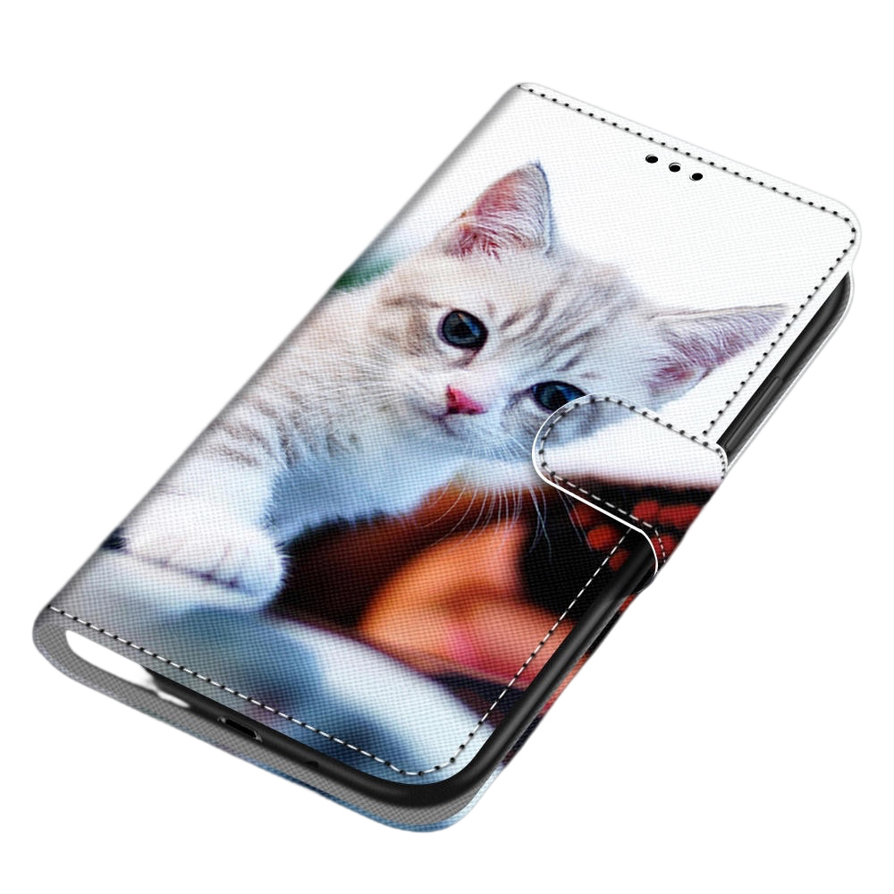 Anymob Samsung Case White Cute Kitten Painted Magnetic Flip Leather Card slot Wallet Book Style Cover-Mobile Phone Cases-PEROZ Accessories