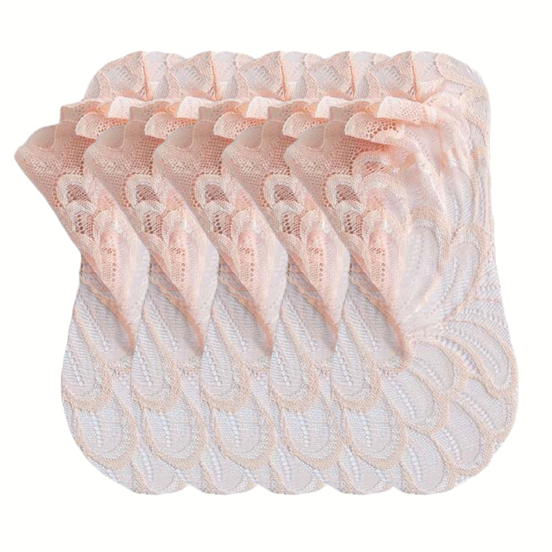 Anysox 5 Pairs One Size 4-5 Beige Fashion Summer Socks With Style Lace Peacock Flower Short Ankle Socks For Women-Socks-PEROZ Accessories