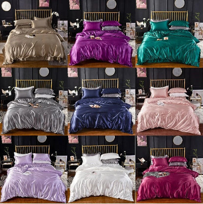 Anyhouz Beddings Violet EU Double Size 3 Pcs High End Satin Smooth Duvet Cover Set Luxury Polyester Silky Soft Cozy Bedding Set-Duvet Covers-PEROZ Accessories