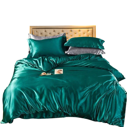 Anyhouz Beddings Green US King Size 3 Pcs High End Satin Smooth Duvet Cover Set Luxury Polyester Silky Soft Cozy Bedding Set-Duvet Covers-PEROZ Accessories
