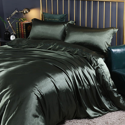 Anyhouz Beddings Green AU EU King Size 3 Pc High End Satin Smooth Duvet Cover Set Luxury Polyester Silky Soft Cozy Bedding Set-Duvet Covers-PEROZ Accessories