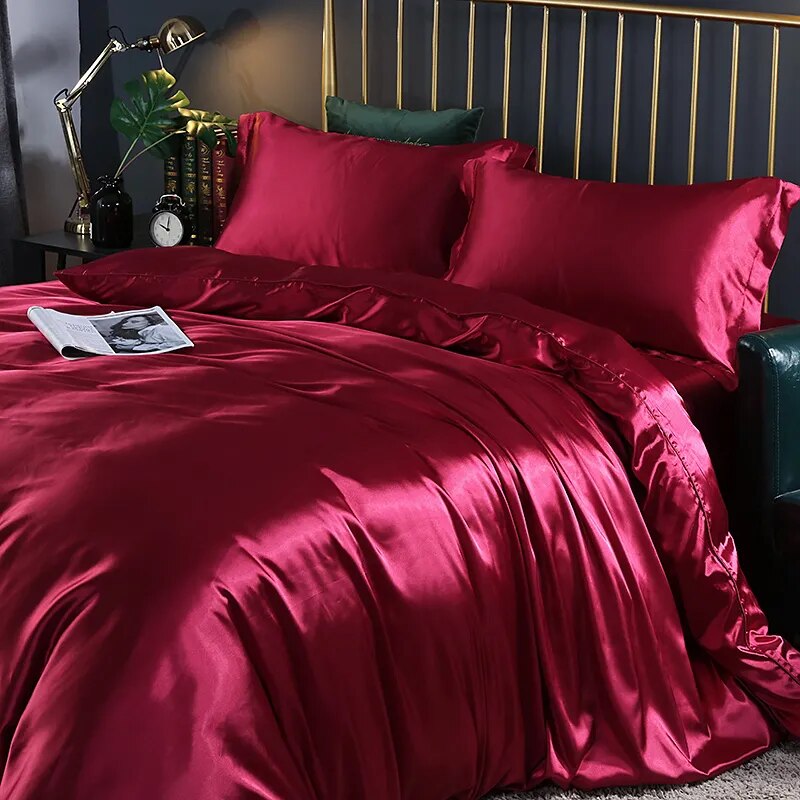 Anyhouz Beddings Magenta AU Single Size 2 Pcs High End Satin Smooth Duvet Cover Set Luxury Polyester Silky Soft Cozy Bedding Set-Duvet Covers-PEROZ Accessories