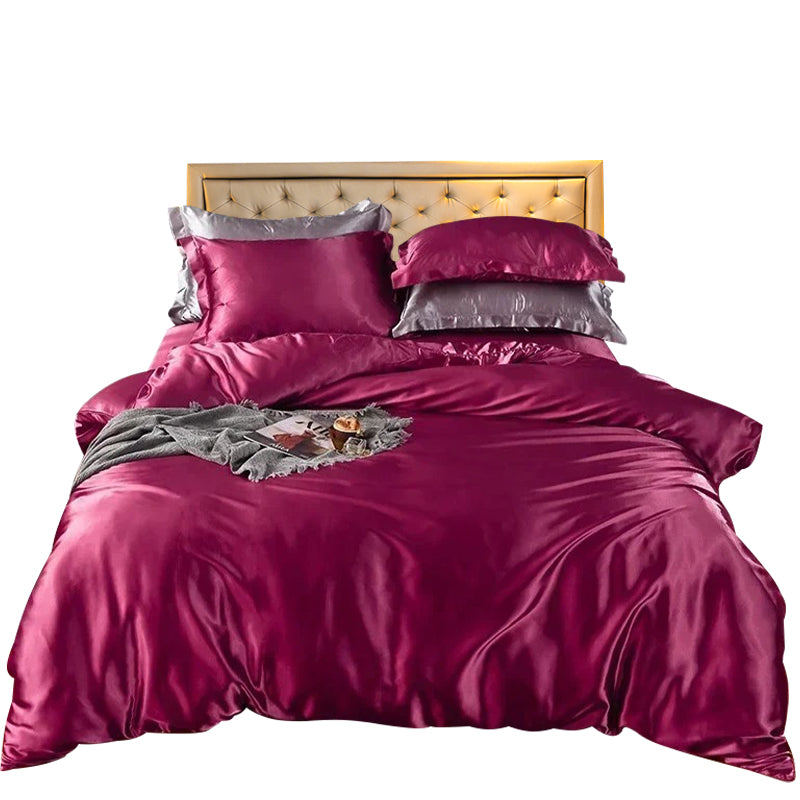 Anyhouz Beddings Magenta 140X210cm 2 Pcs High End Satin Smooth Duvet Cover Set Luxury Polyester Silky Soft Cozy Bedding Set-Duvet Covers-PEROZ Accessories