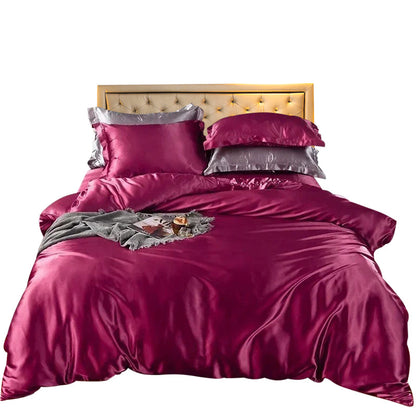 Anyhouz Beddings Magenta 140X210cm 2 Pcs High End Satin Smooth Duvet Cover Set Luxury Polyester Silky Soft Cozy Bedding Set-Duvet Covers-PEROZ Accessories
