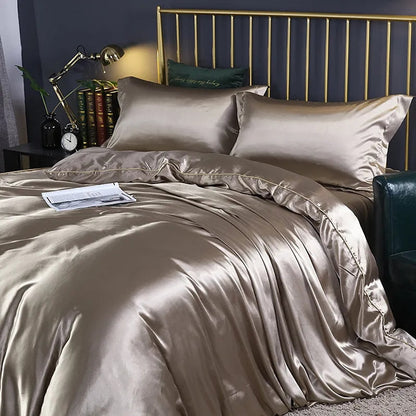 Anyhouz Beddings Tan Brown AU Single Size 3 Pcs High End Satin Smooth Duvet Cover Set Luxury Polyester Silky Soft Cozy Bedding Set-Duvet Covers-PEROZ Accessories