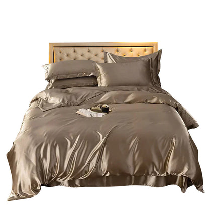 Anyhouz Beddings Tan Brown US Full Size 3 Pcs High End Satin Smooth Duvet Cover Set Luxury Polyester Silky Soft Cozy Bedding Set-Duvet Covers-PEROZ Accessories