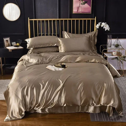 Anyhouz Beddings Tan Brown AU Queen Size 3 Pcs High End Satin Smooth Duvet Cover Set Luxury Polyester Silky Soft Cozy Bedding Set-Duvet Covers-PEROZ Accessories