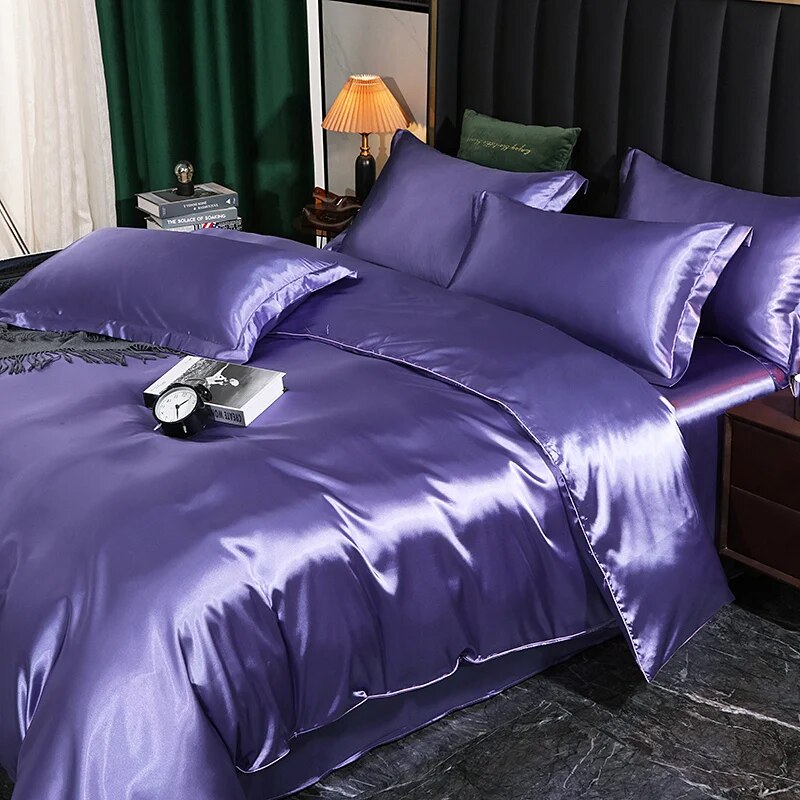 Anyhouz Beddings Lilac AU Single Size 3 Pcs High End Satin Smooth Duvet Cover Set Luxury Polyester Silky Soft Cozy Bedding Set-Duvet Covers-PEROZ Accessories