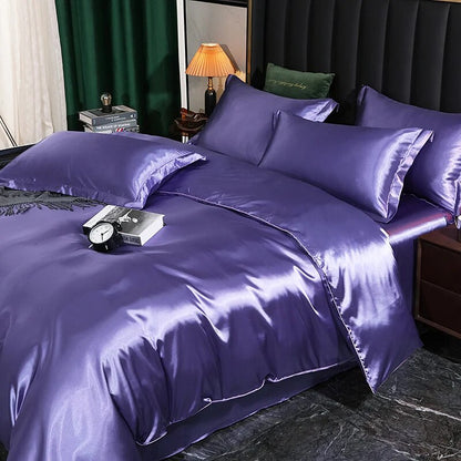 Anyhouz Beddings Lilac AU Single Size 3 Pcs High End Satin Smooth Duvet Cover Set Luxury Polyester Silky Soft Cozy Bedding Set-Duvet Covers-PEROZ Accessories