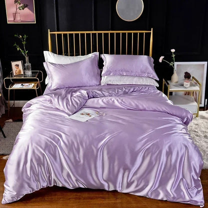 Anyhouz Beddings Lilac AU Double Size 3 Pcs High End Satin Smooth Duvet Cover Set Luxury Polyester Silky Soft Cozy Bedding Set-Duvet Covers-PEROZ Accessories