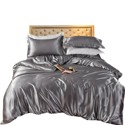Anyhouz Beddings Gray AU Single Size 2 Pcs High End Satin Smooth Duvet Cover Set Luxury Polyester Silky Soft Cozy Bedding Set-Duvet Covers-PEROZ Accessories