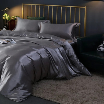 Anyhouz Beddings Gray AU Queen Size 3 Pcs High End Satin Smooth Duvet Cover Set Luxury Polyester Silky Soft Cozy Bedding Set-Duvet Covers-PEROZ Accessories