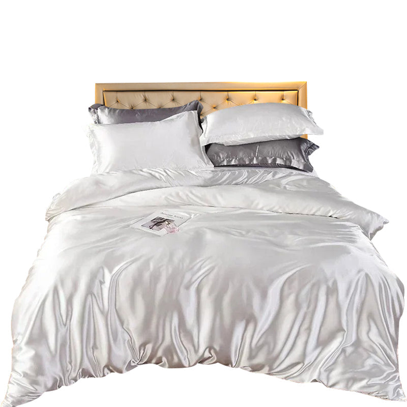 Anyhouz Beddings White US Full Size 3 Pcs High End Satin Smooth Duvet Cover Set Luxury Polyester Silky Soft Cozy Bedding Set-Duvet Covers-PEROZ Accessories