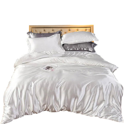 Anyhouz Beddings White US Full Size 3 Pcs High End Satin Smooth Duvet Cover Set Luxury Polyester Silky Soft Cozy Bedding Set-Duvet Covers-PEROZ Accessories
