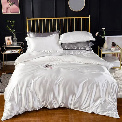 Anyhouz Beddings White US Queen Size 3 Pcs High End Satin Smooth Duvet Cover Set Luxury Polyester Silky Soft Cozy Bedding Set-Duvet Covers-PEROZ Accessories