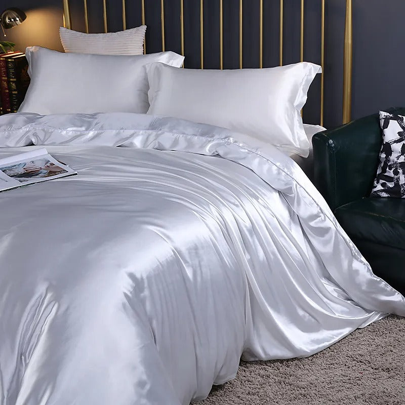 Anyhouz Beddings White EU Single Size 2 Pcs
 High End Satin Smooth Duvet Cover Set Luxury Polyester Silky Soft Cozy Bedding Set-Duvet Covers-PEROZ Accessories