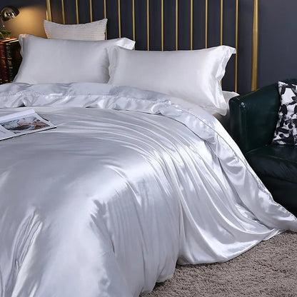 Anyhouz Beddings White EU Single Size 2 Pcs
 High End Satin Smooth Duvet Cover Set Luxury Polyester Silky Soft Cozy Bedding Set-Duvet Covers-PEROZ Accessories