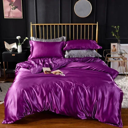 Anyhouz Beddings Indigo US Full Size 3 Pcs High End Satin Smooth Duvet Cover Set Luxury Polyester Silky Soft Cozy Bedding Set-Duvet Covers-PEROZ Accessories